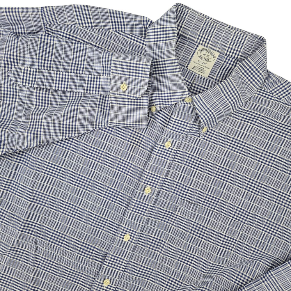 Brooks Brothers 18-35 Regent Button Up Shirt Mens Blue Glen Plaid Supima Cotton